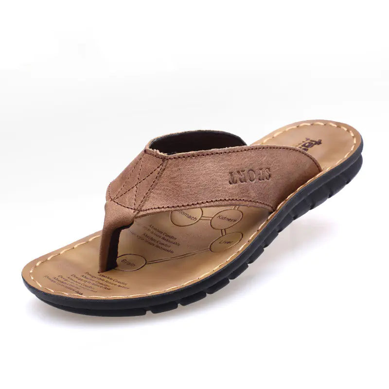 Men’s Cowhide Leather Flip-Flops – Durable Comfort for Driving and Everyday Wear
