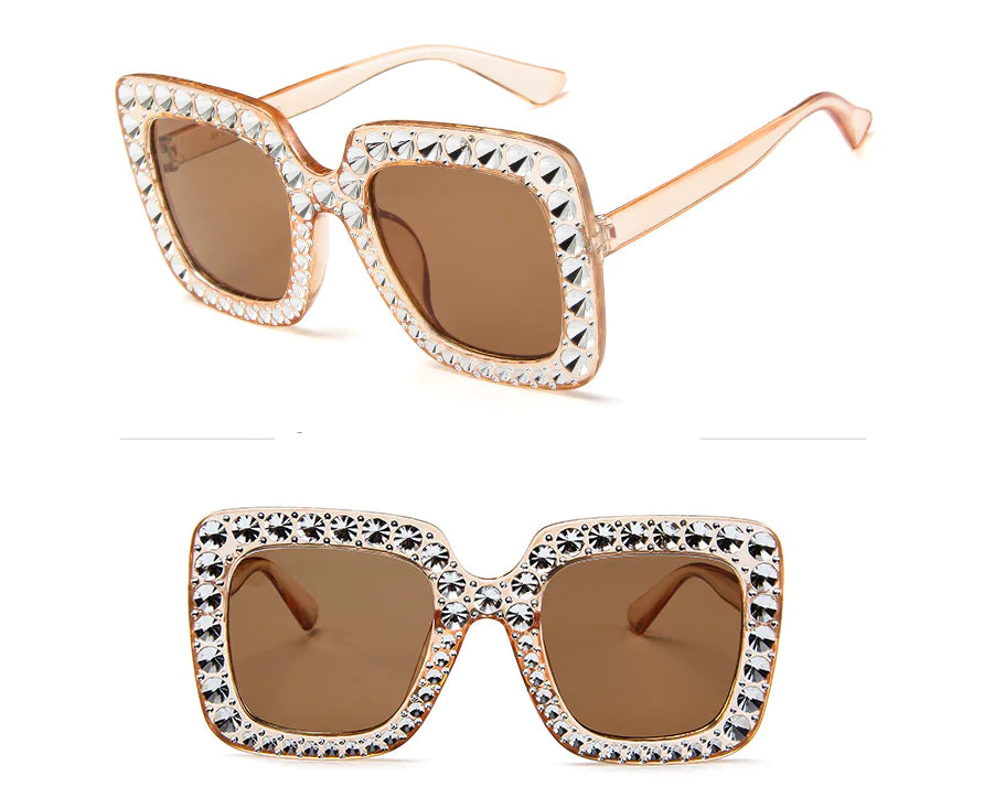 Square Rhinestone Sunglasses – Oversized Glamour with Dazzling Crystal Frames (7 Color Options)