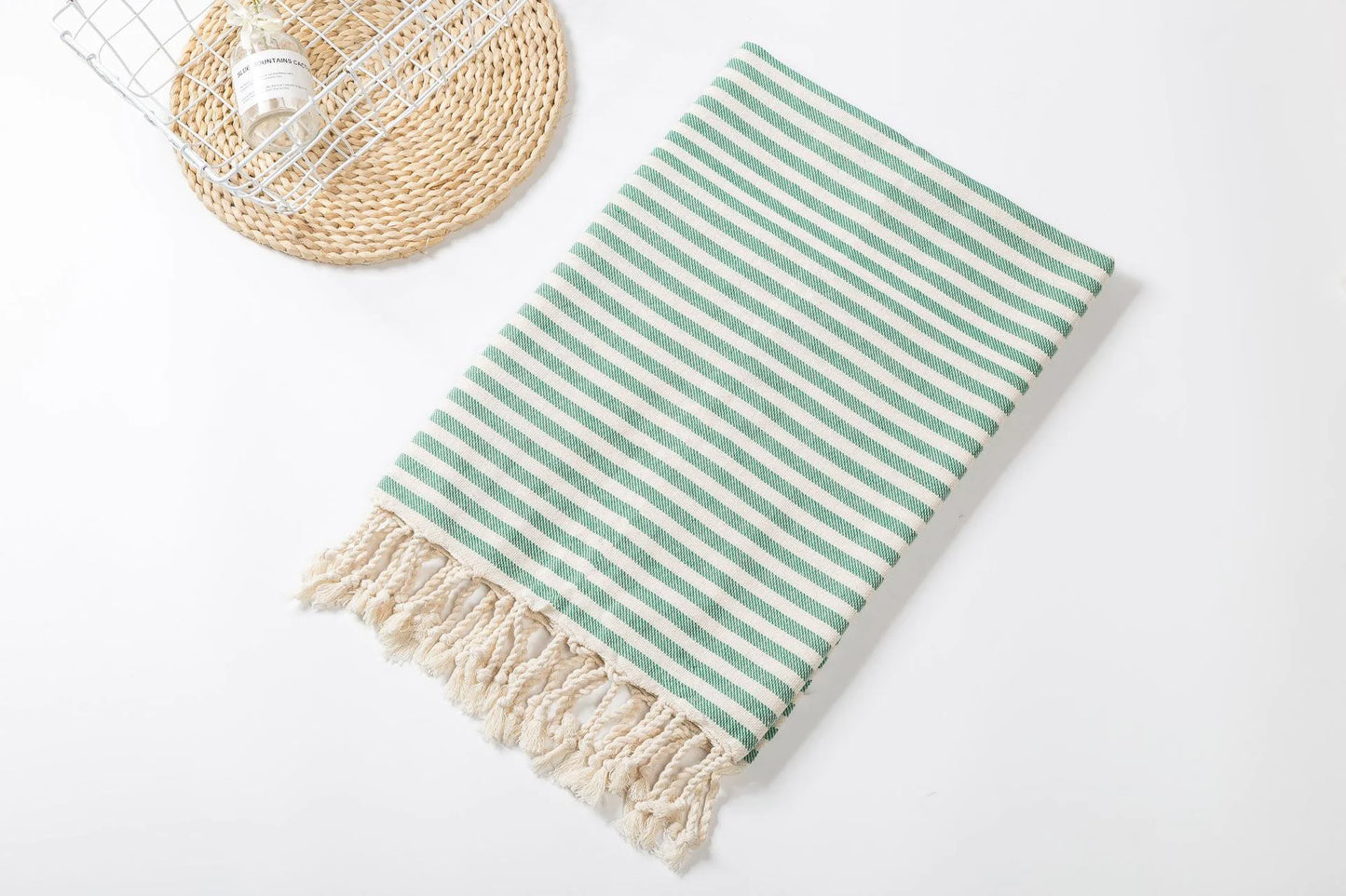 Fringed Beach Towel – Wearable Polyester Cotton Striped Towel, Cushion, and Tablecloth