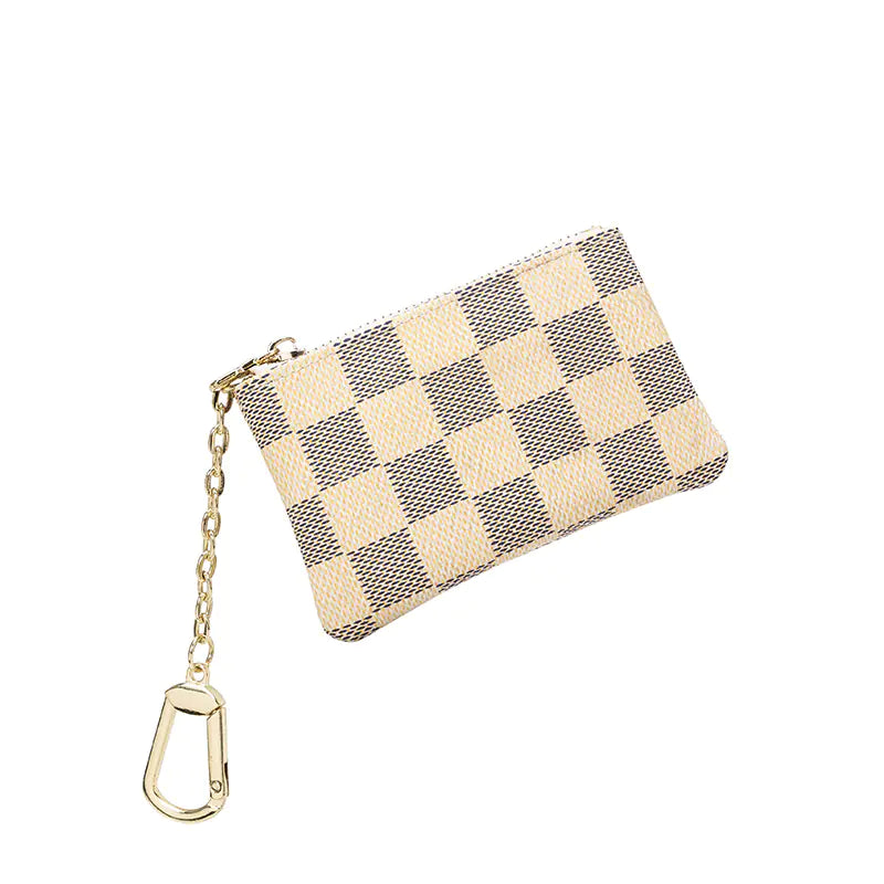 Explosion Check Small Coin Purse – Stylish Grid Mini Wallet & Key Pouch