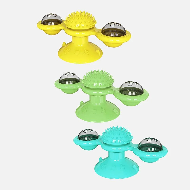 Interactive Turntable Windmill Ball Toy for Cats & Small Dogs (Spinning Windmill, Suction Base, Colorful Balls)