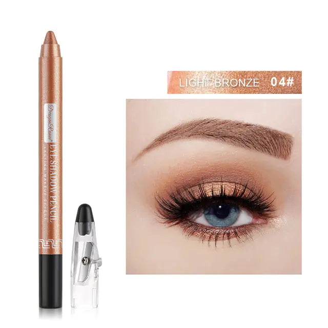 Waterproof Pearlescent Silkworm Eyeshadow Pen – 12 Shades of Long-Lasting Shine with Built-in Sharpener