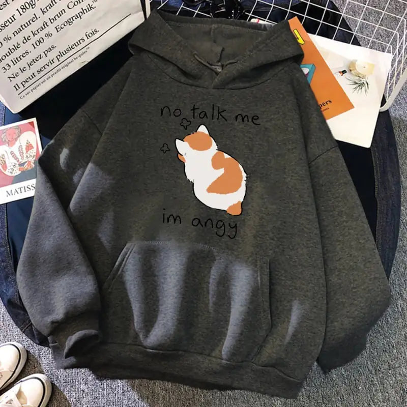 "No Talk Me" Cute Angry Cat Print Women Hoodie – Bold Feline Attitude Meets Streetwear Style