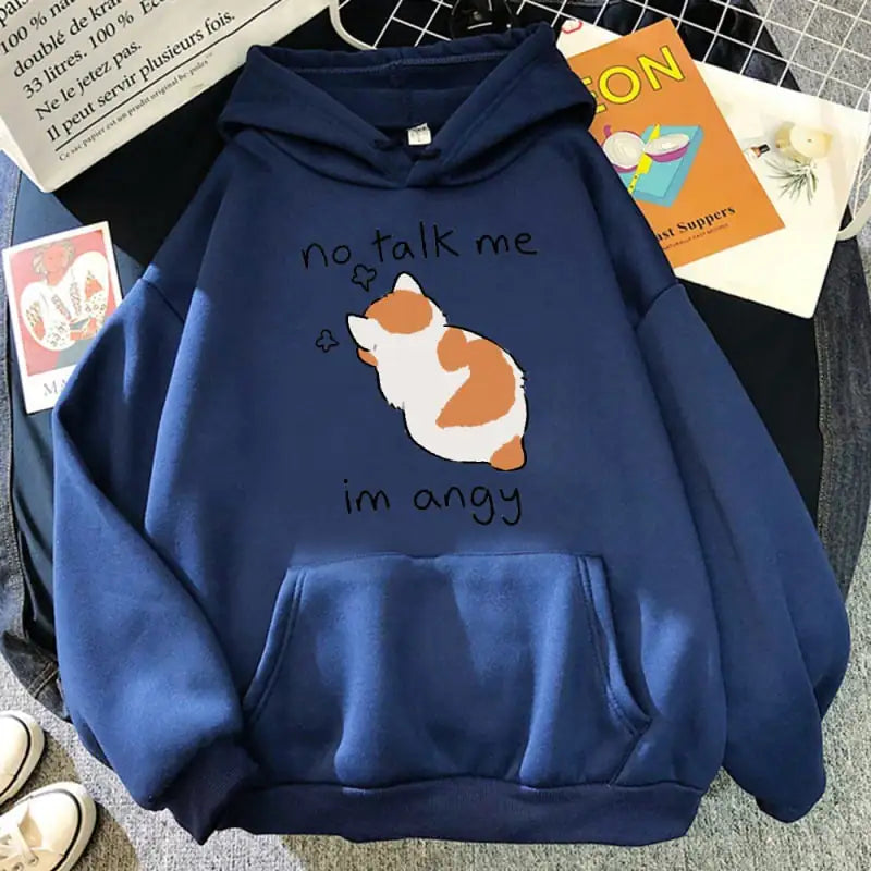 "No Talk Me" Cute Angry Cat Print Women Hoodie – Bold Feline Attitude Meets Streetwear Style