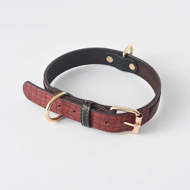 Premium Leather Pet Leash and Collar Set – Adjustable Fit for Small to Large Dogs (Black, Red, Coffee, Yellow)