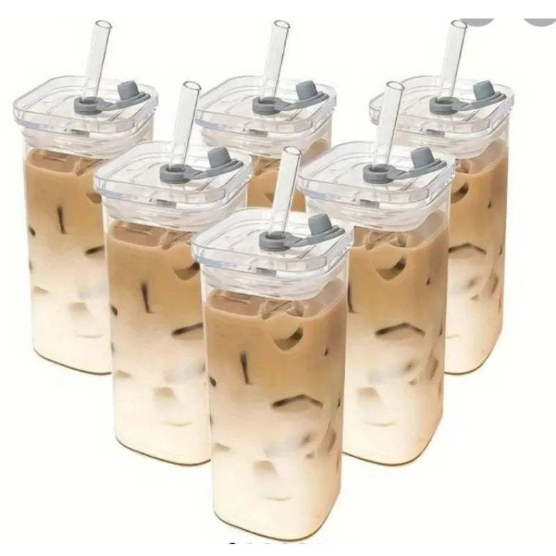 Square Coffee Cup with Lid – Transparent Flat Reusable Mug for Hot & Cold Beverages (Modern Drinkware Design)