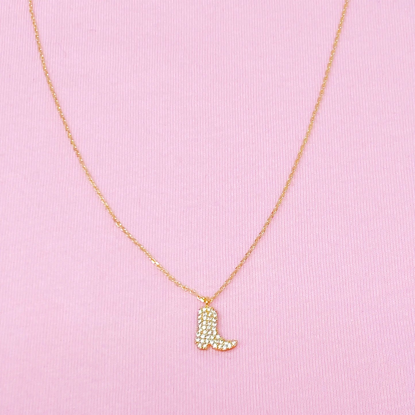 Glam Cowgirl Boot Necklace – Gold-Plated Western Charm for Everyday Wear (16" + 2" Adjustable Chain)