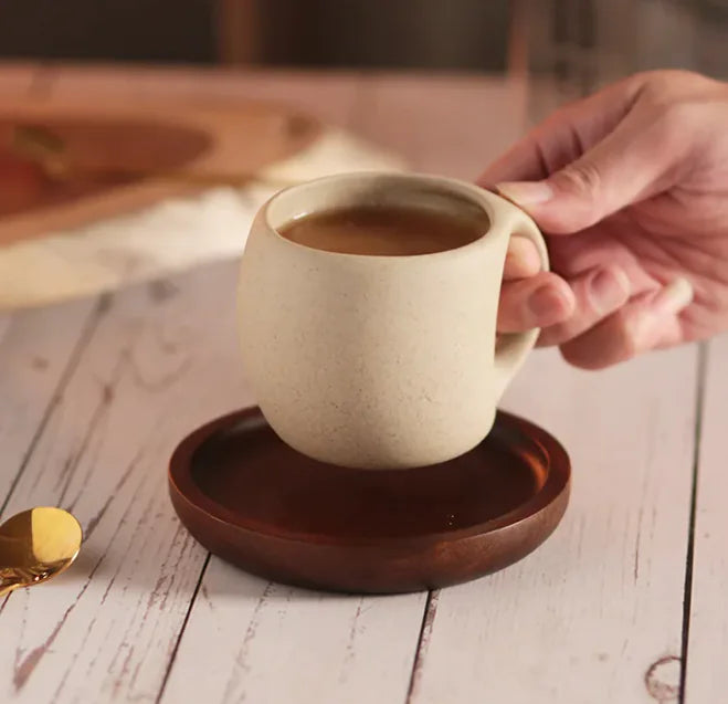 Creative Japanese Retro Coffee Set – Elegant Stone Ceramic Teacup & Saucer Set for Coffee & Tea Lovers