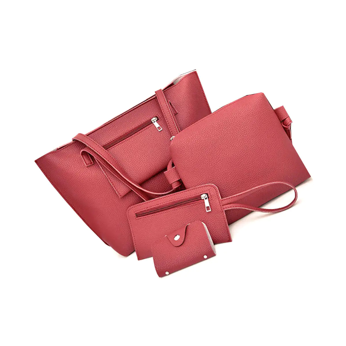 4-in-1 Handbag Set – Glamorous Vegan Leather Tote, Crossbody, Wristlet, and Cardholder
