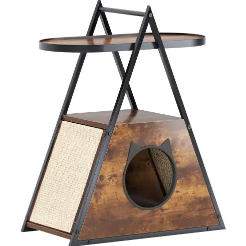 Cat House & End Table – Black Vintage Wood Cat Condo