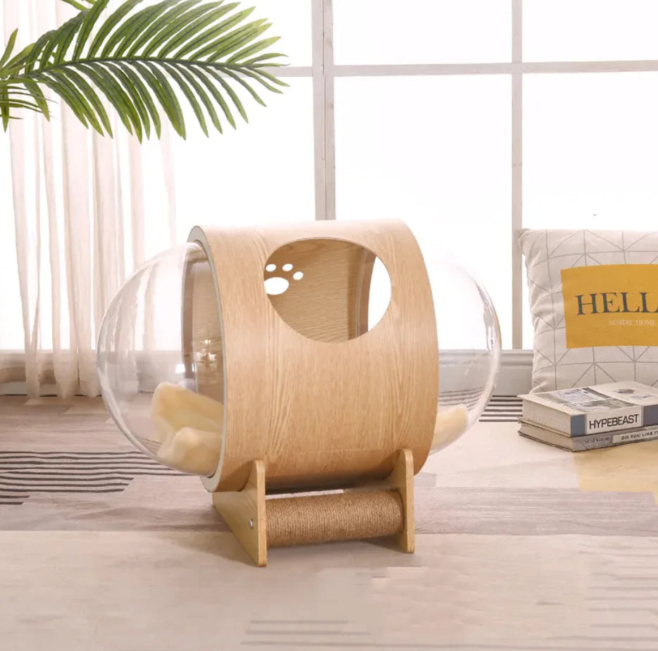 Clear Dome Pet Bed – Modern Transparent Cat Nest for Stylish Indoor Spaces