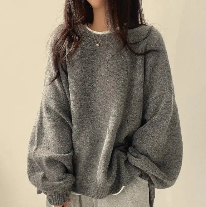 Crewneck Pullover Lantern Sleeve Sweater – Relaxed Fit, Soft Knit, and Chic Casual Style (XS–XL)