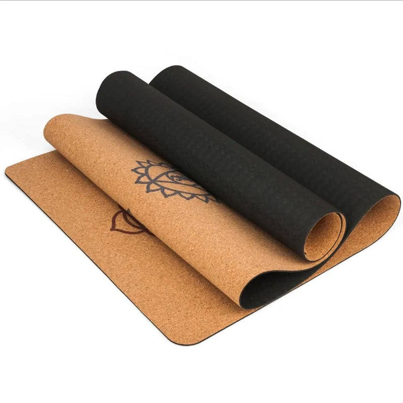 Natural Cork Yoga Mat – 5mm Thick Eco-Friendly Anti-Slip Yoga Mat with Position Lines - Great for HOT YOGA
