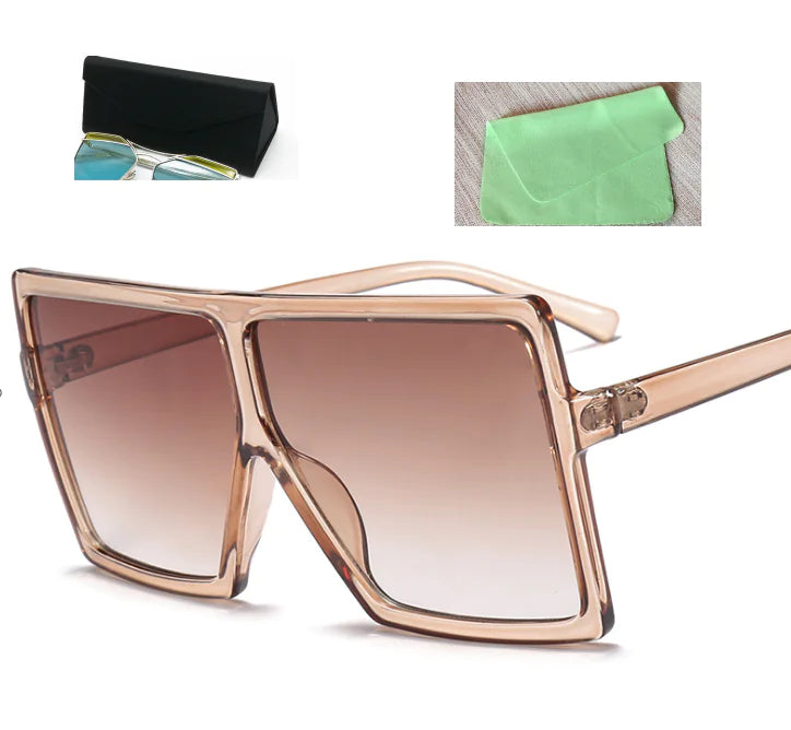 Square Large Frame Sunglasses for Women – Oversized UV Protection Shades with Case & Cloth (7 Color Variants)