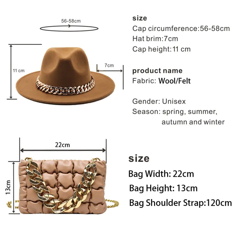 Fedora Hat and Handbag with Gold Chain – A Luxurious Fashion Statement