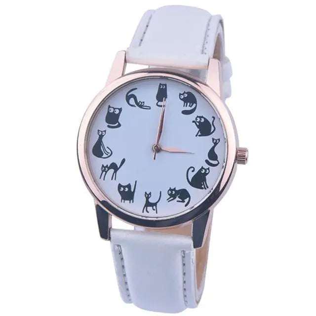 Cat Lover Women’s Watch – Elegant Leather Quartz Timepiece for Feline Fans