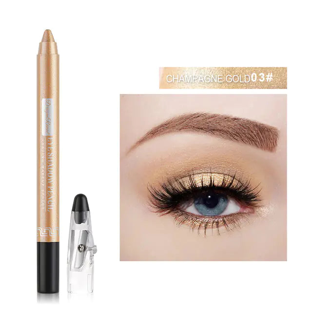 Waterproof Pearlescent Silkworm Eyeshadow Pen – 12 Shades of Long-Lasting Shine with Built-in Sharpener