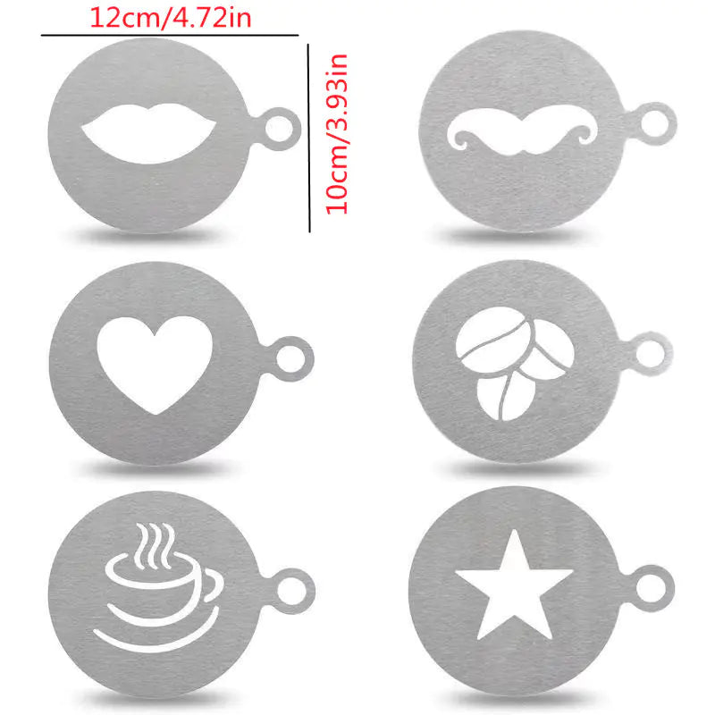 Creative Stainless Steel Coffee Drawing Sheet Mold – Reusable Coffee Stencil Set for Latte Art – Fun Shapes: Heart, Kiss, Beard, Star, Coffee Beans