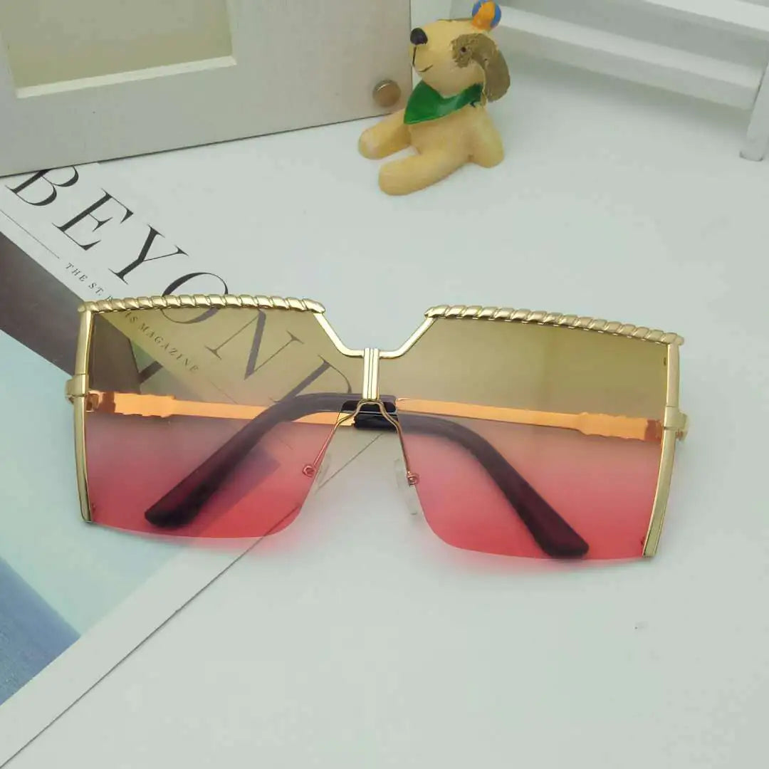 Frameless Gradient Square Sunglasses – Oversized PC+Metal UV400 Fashion Shades (Multiple Color Options)