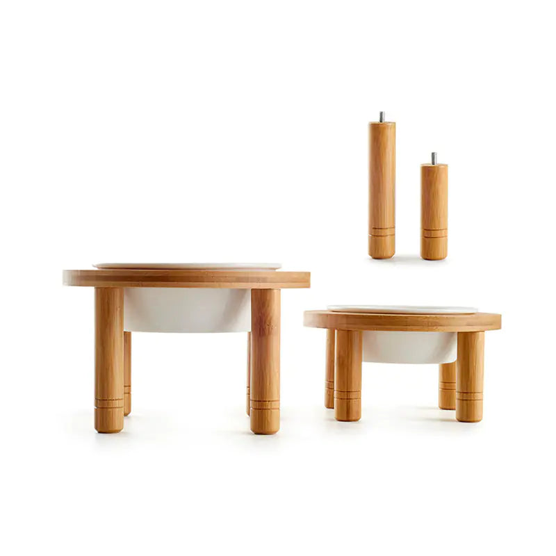 Elevated Bamboo & Ceramic Pet Bowl – Ergonomic Design for Cats and Dogs