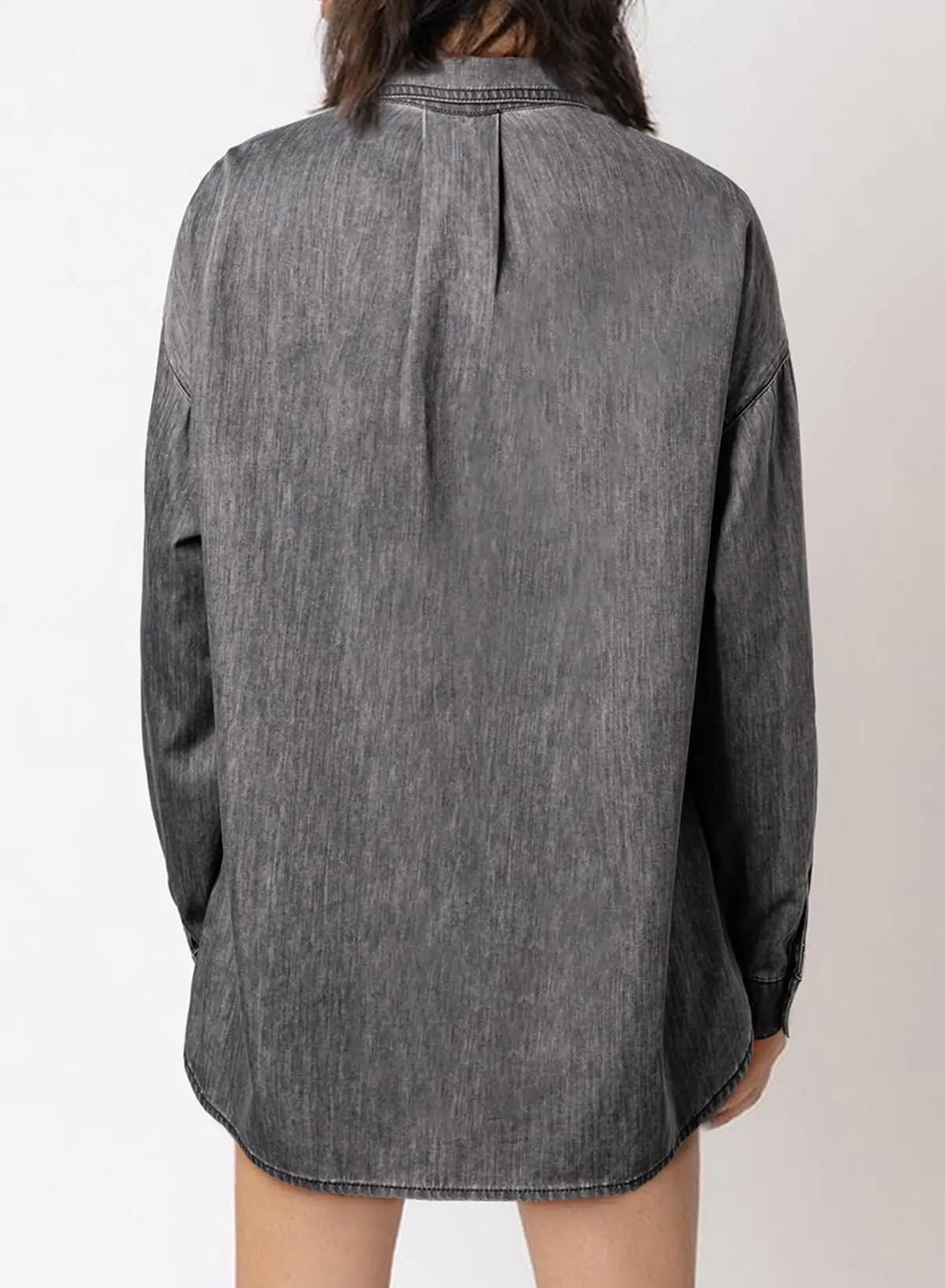Astylish Women 2024 Denim Shirts Button Down Blouse Long Sleeve V Neck Casual Tops Large Light Grey