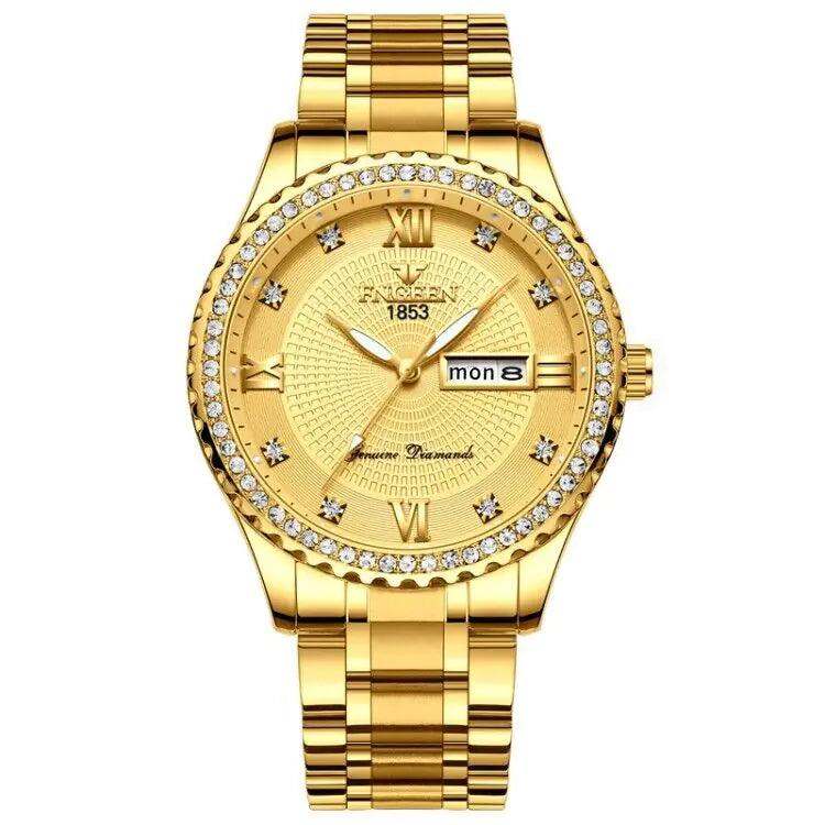 Waterproof Gold Men's Watch – Elegant Design with Luminous Dial & Scratch-Resistant Crystal