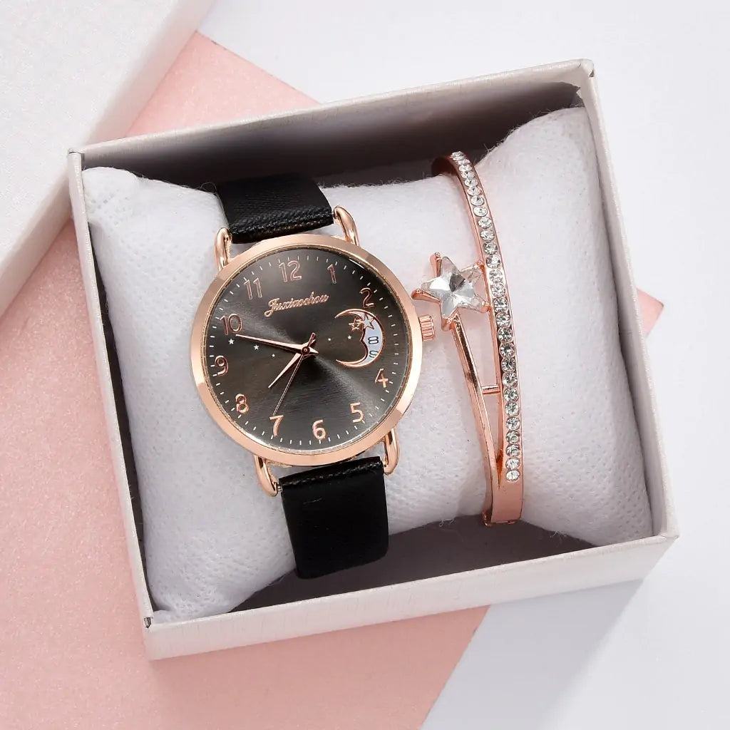 Unveil Timeless Elegance with the Moon Bracelet & Watch Set