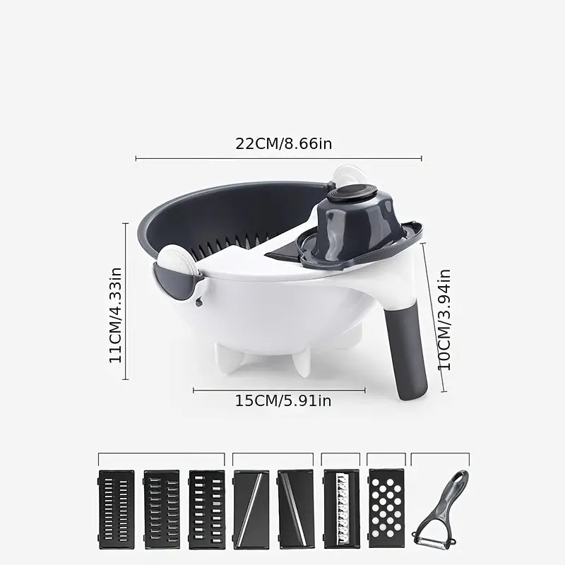 8-in-1 Multifunctional Vegetable Cutting and Draining Basket Set – 7 Blades + Colander