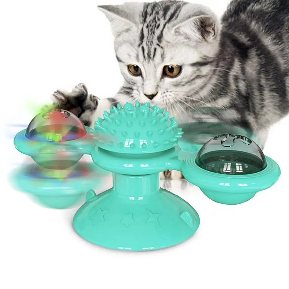 Interactive Turntable Windmill Ball Toy for Cats & Small Dogs (Spinning Windmill, Suction Base, Colorful Balls)