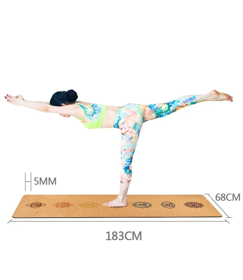 Natural Cork Yoga Mat – 5mm Thick Eco-Friendly Anti-Slip Yoga Mat with Position Lines - Great for HOT YOGA