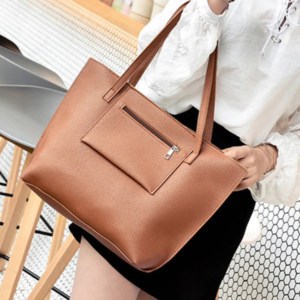 4-in-1 Handbag Set – Glamorous Vegan Leather Tote, Crossbody, Wristlet, and Cardholder
