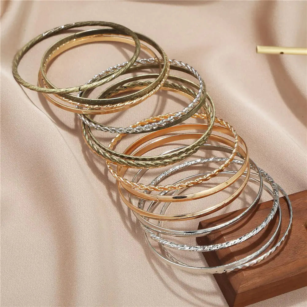 16Pcs Gold Bangle Bracelets for Women – Boho Chic Multi-Layer Stackable Bracelets Set