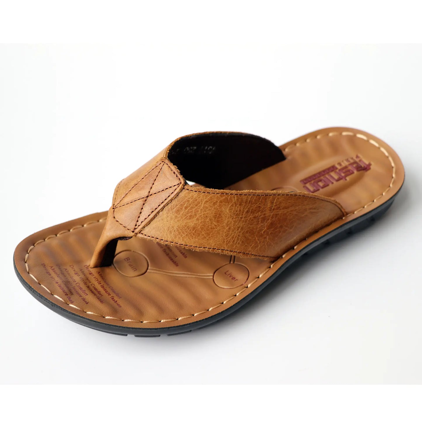 Cowhide Men’s Flip Flops Sandals – Non-Slip Leather Summer Slides for Everyday Comfort