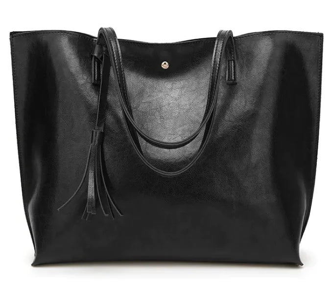 Women's Tassel Shoulder Bag – Elegant Horizontal Tote with Large Capacity & Double Straps