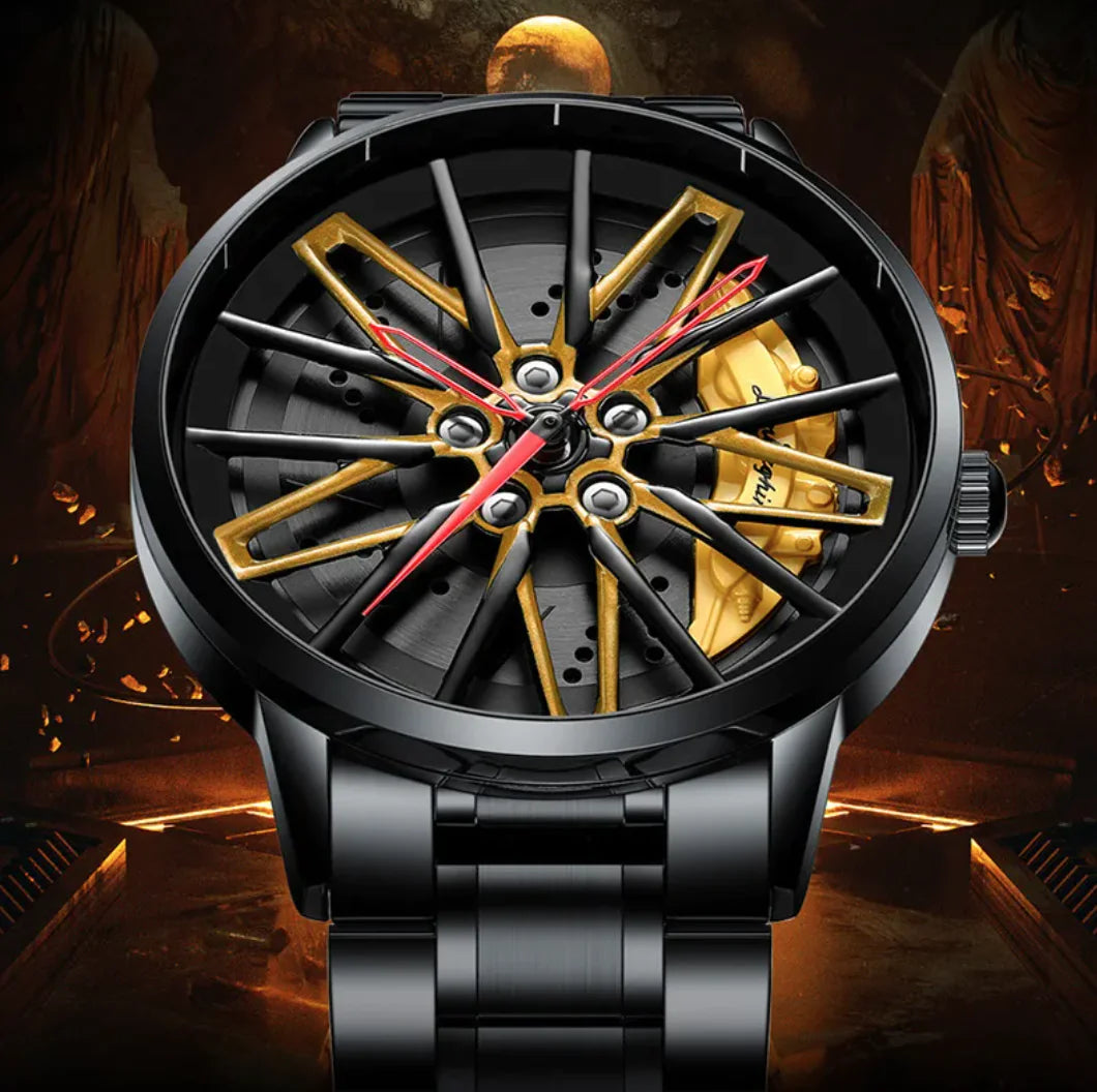 Men's Quartz Watch with 3D Hollow Car Design