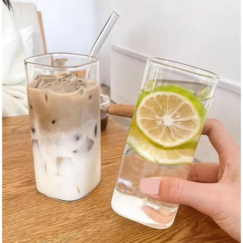 Square Coffee Cup with Lid – Transparent Flat Reusable Mug for Hot & Cold Beverages (Modern Drinkware Design)