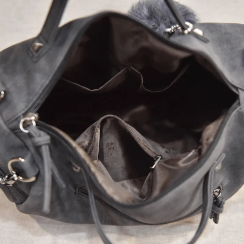 Bottom Studded Nubuck Shoulder Bag