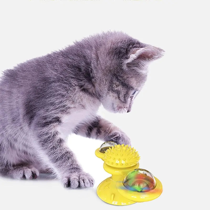 Interactive Turntable Windmill Ball Toy for Cats & Small Dogs (Spinning Windmill, Suction Base, Colorful Balls)