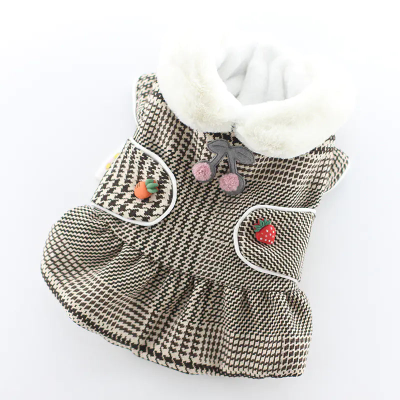 Plaid Skirt Pet Dog Clothes – Lightweight Woolen Fashion for Spring & Summer (XS–XL, Khaki & Purple Powder)