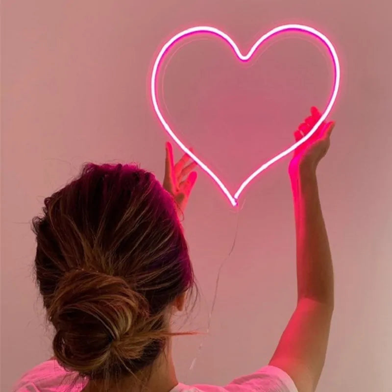 Big Heart Shape Neon Sign Wall Hanging Light - USB Powered