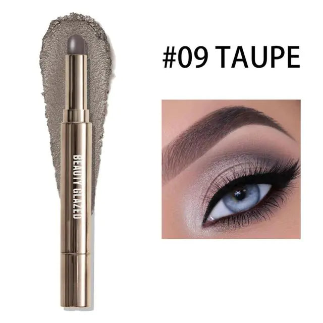 10 Color Double-Ended Eye Shadow Stick – Pearlescent Finish with Built-in Sponge Brush (5.1" Length)