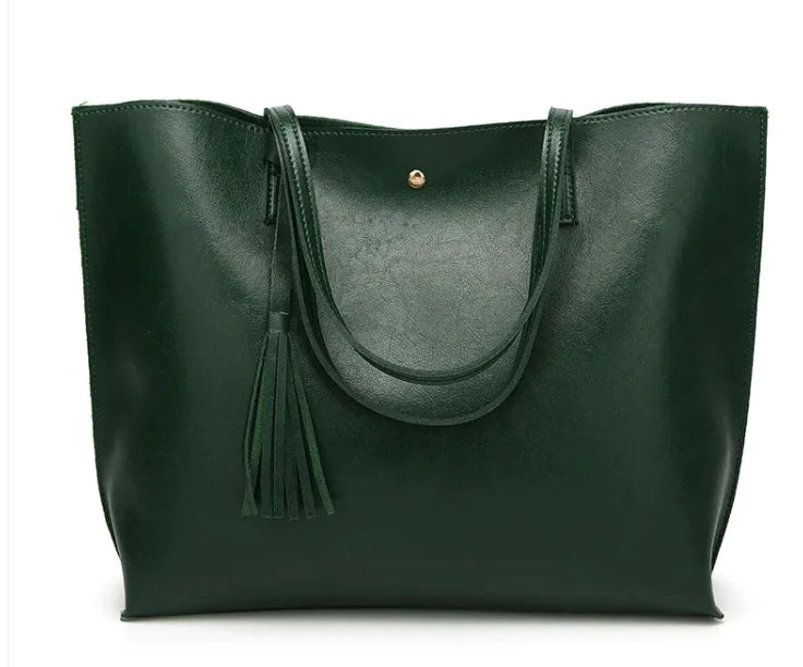 Women's Tassel Shoulder Bag – Elegant Horizontal Tote with Large Capacity & Double Straps