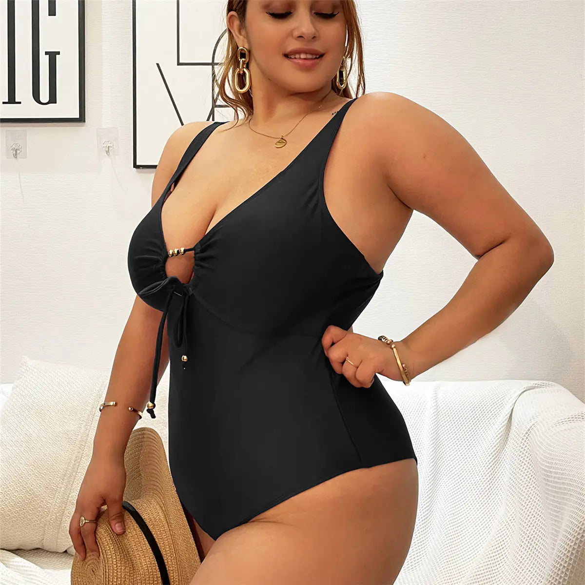 Plus-Size High-Waisted Backless Bikini – Wine Red or Black Elegance (Sizes 0XL–4XL)