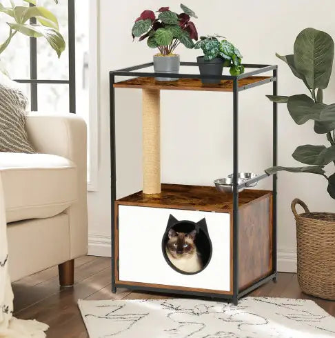 Modern Cat Tree with Feeding Station – A Stylish and Functional Cat Condo