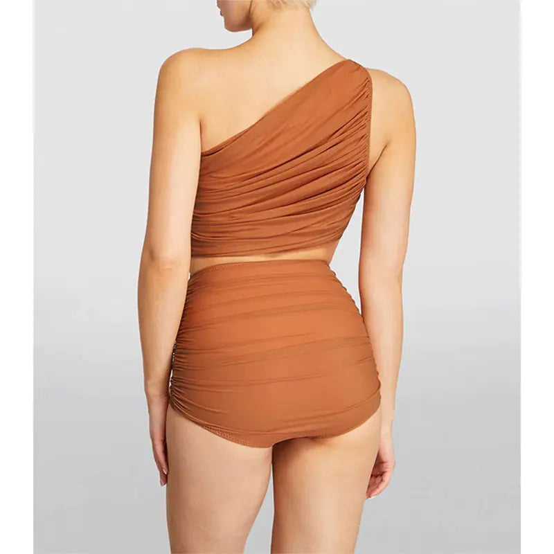 Oblique High Waist Bikini Sets – Curve-Flattering Nylon Swimwear (Sizes S–XL)