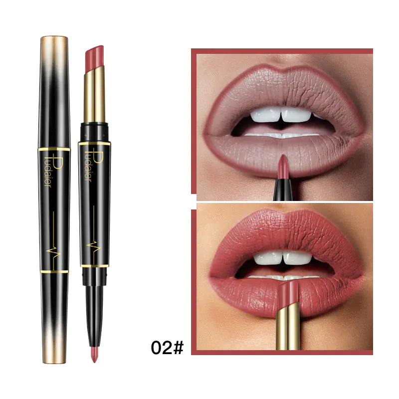 Double Lipstick Lip Liner – 2-in-1 Matte Lipstick and Rotating Liner