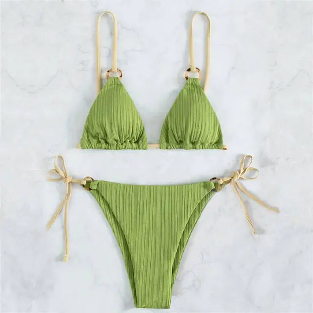 White Triangle Thong Bikini Set with Ring Detail – Flirty Minimalist Swimwear in Classic White
