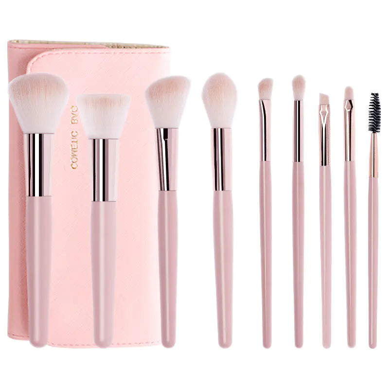 9-Piece Pink Makeup Brush Set – Premium Artificial Fiber with Wooden Handles