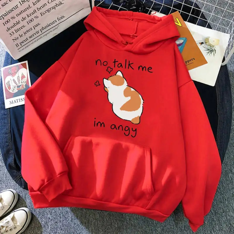 "No Talk Me" Cute Angry Cat Print Women Hoodie – Bold Feline Attitude Meets Streetwear Style