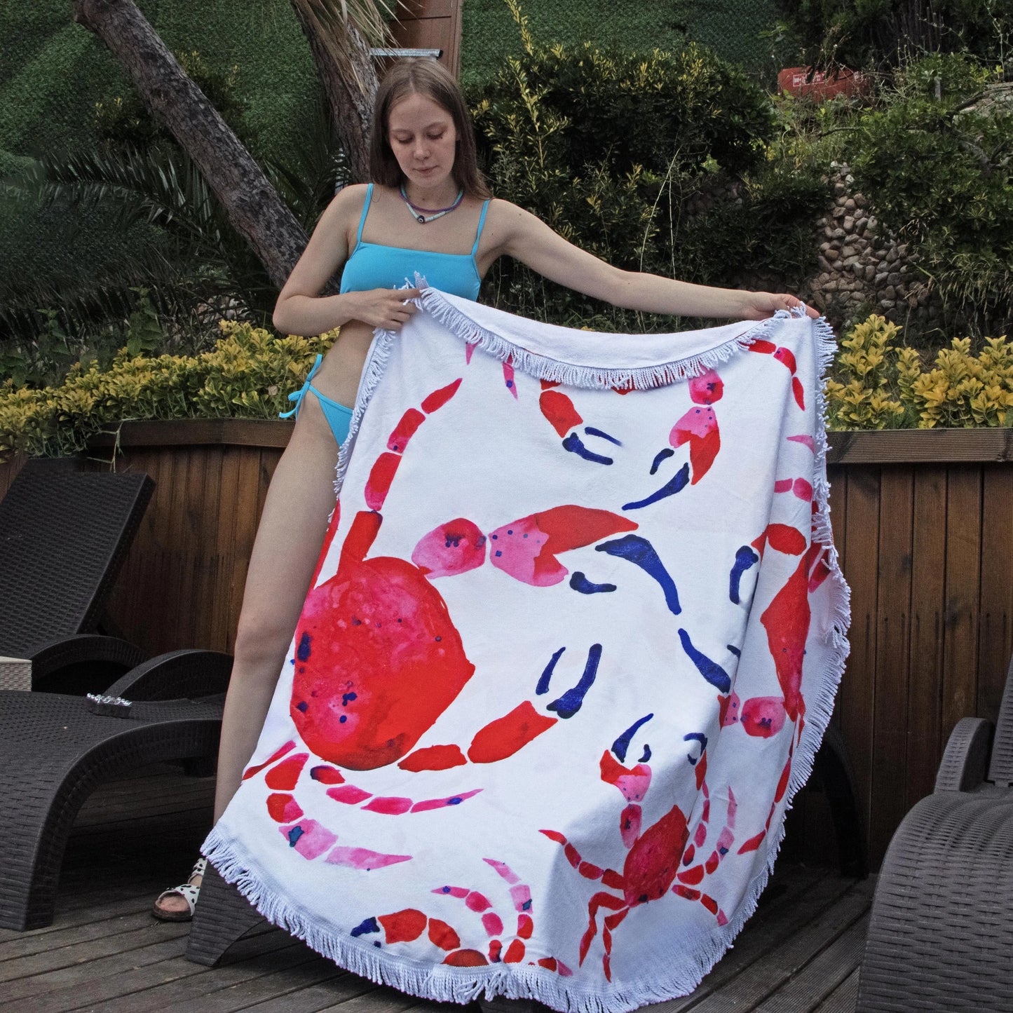 ANEMOSS Round Beach Towel – Artisan-Designed Comfort with Turkish Cotton & Microfiber